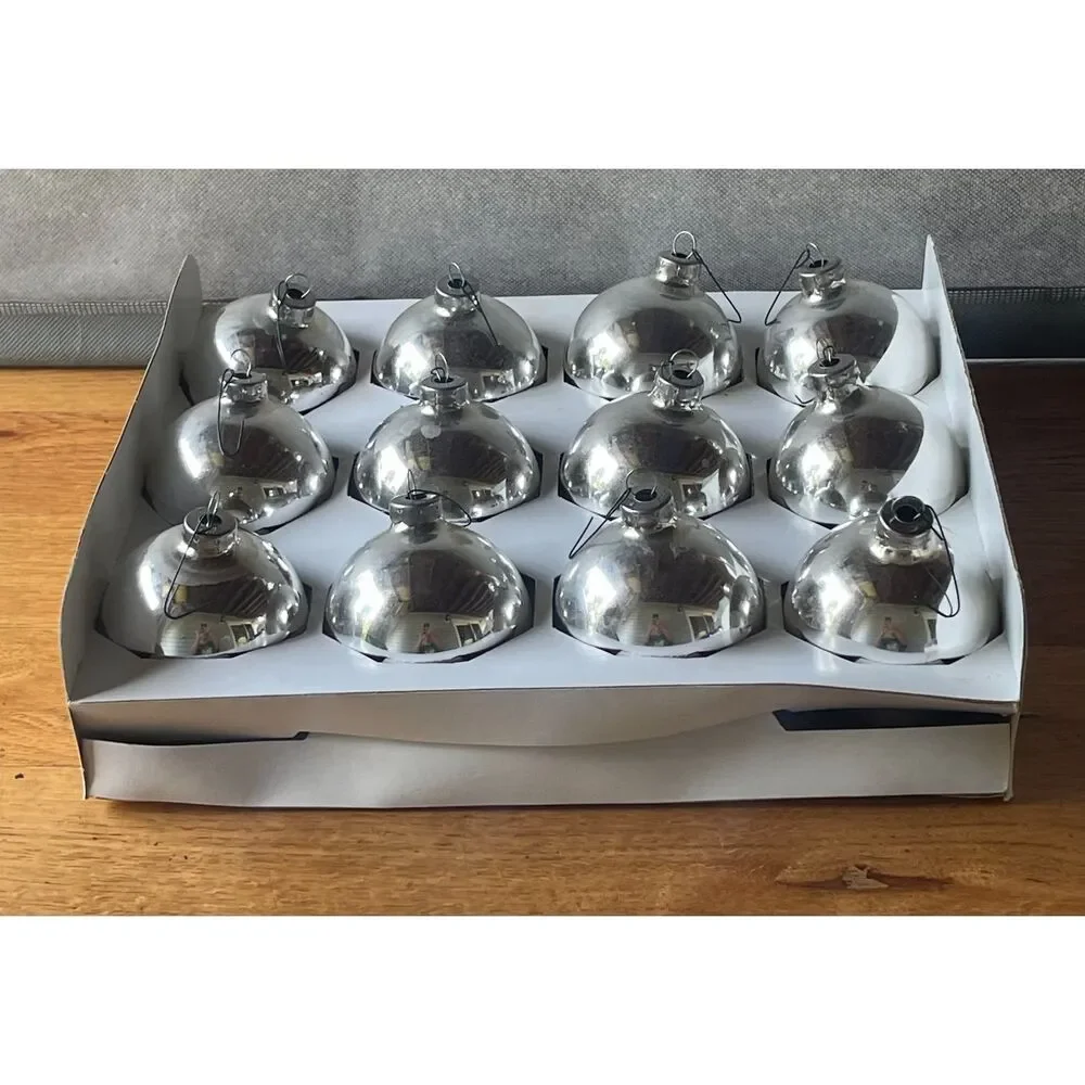 Vintage Rauch 12 Silver Glass Christmas Ball Ornaments 3